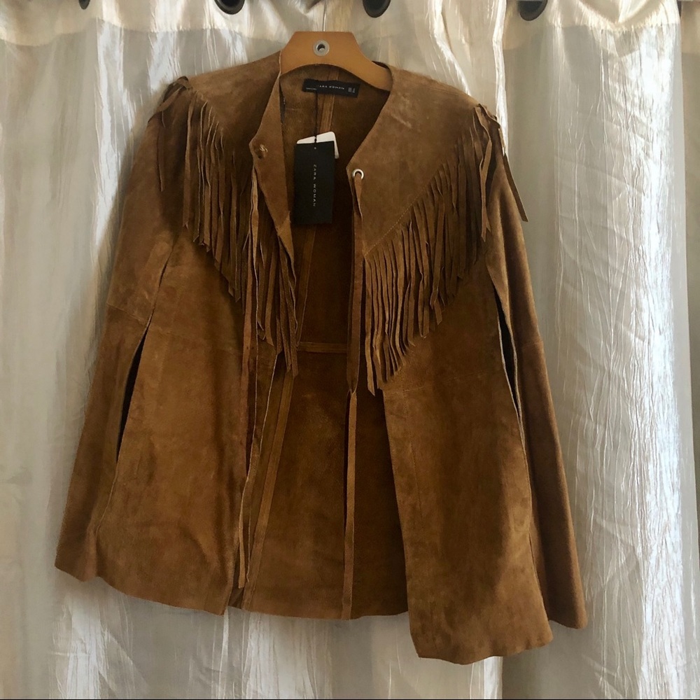 ZARA cape with leather fringing
